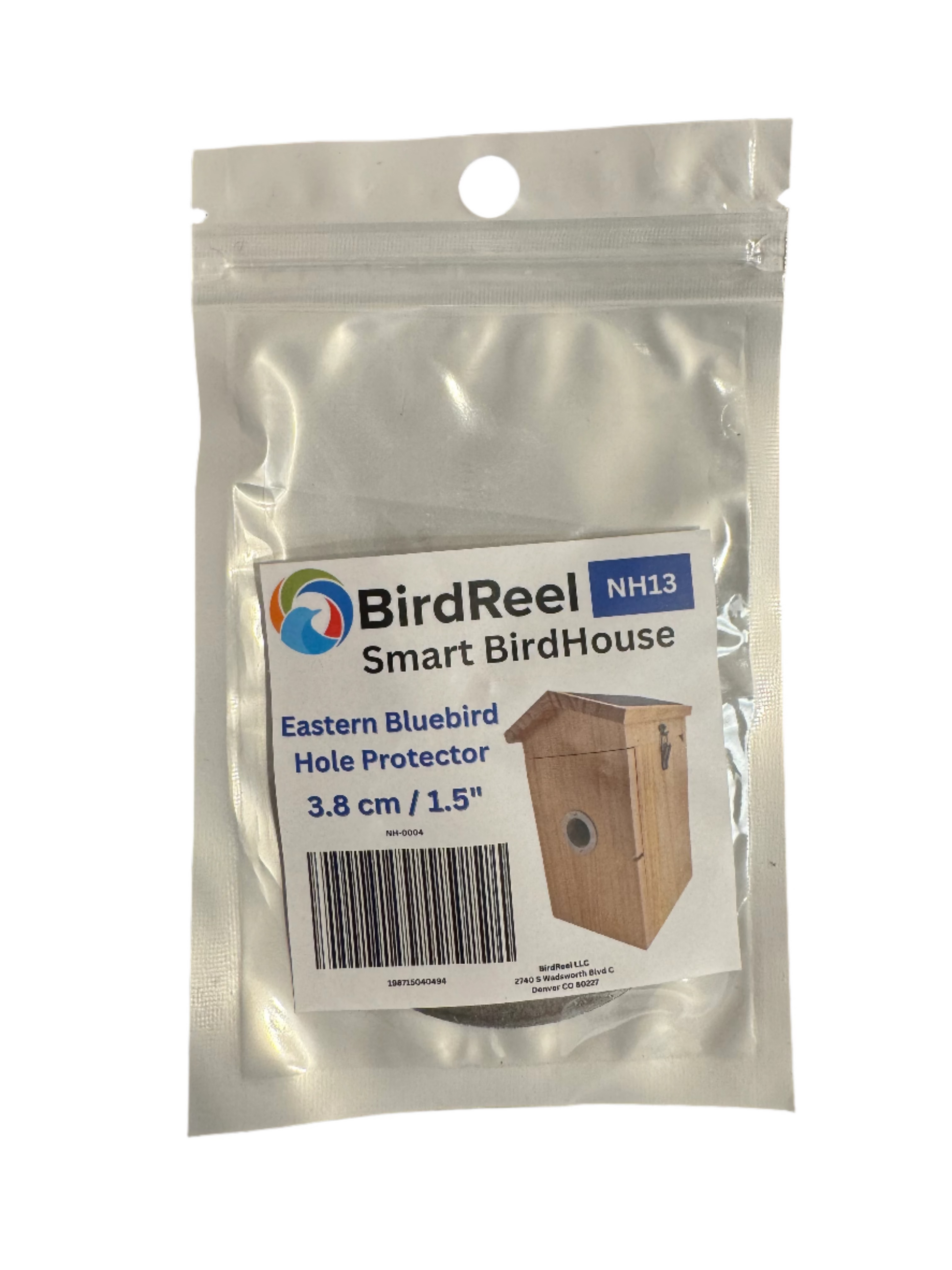 BirdReel Smart Birdhouse packaging with a clear window on a white background